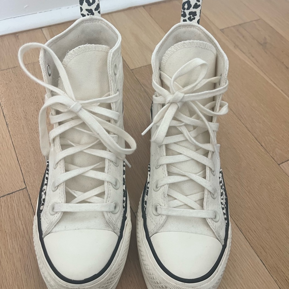 Converse Cream High-Top Sneakers with Black Leopard Accents - Picture 5 of 7